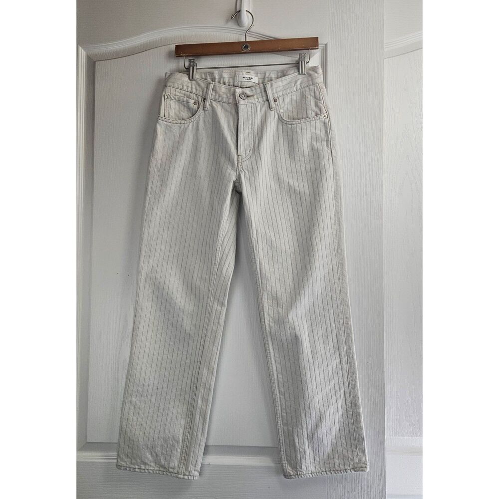 Moussy Wide Leg Trouser Jeans Made in Japan Light Wash Embroidered Stripe SAAB